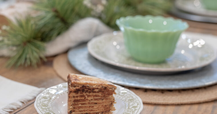 Simple low carb Side dish: Tortilla Cake sits next to a bowl of soup on a cozy dinner table