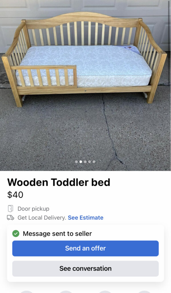 ad for toddler bed on FB