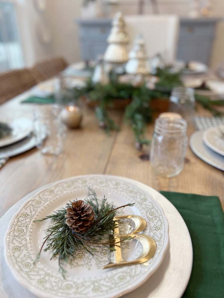 Green and white table setting