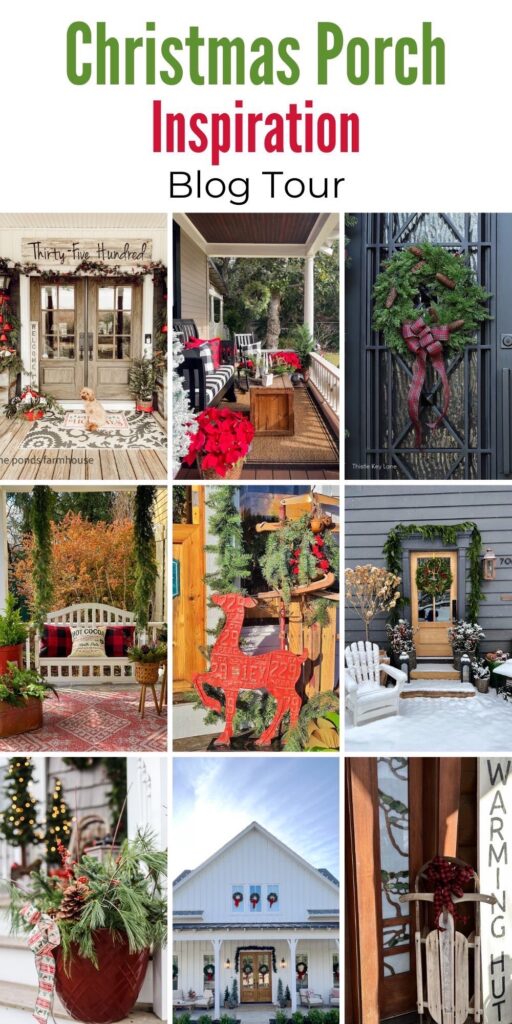 Christmas Porch Blog hop collage of the ideas from 9 bloggers